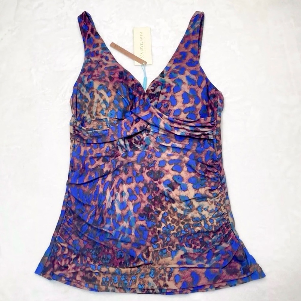 Sea Level Swim Tankini Top Size 6 Multicolor Animal Print Twist Front Ruched NWT